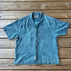 Blue Tropical Print Button Down Tee